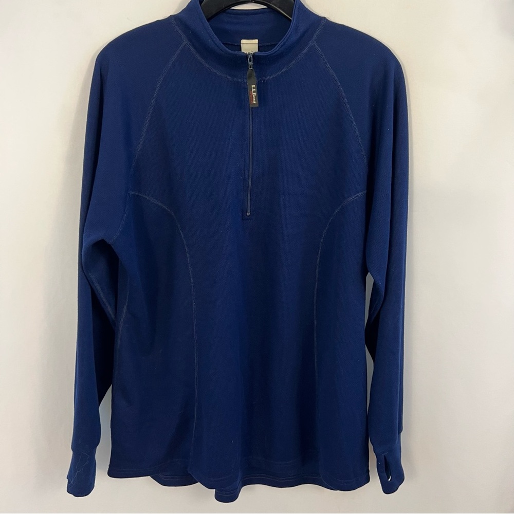 Vintage LL Bean Women Active 1/4 Zip Long Sleeve Size XL Made in USA Navy Blue